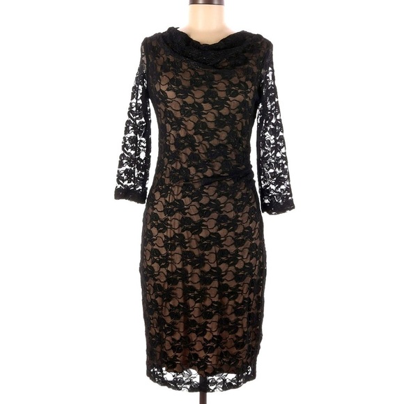 Coldwater Creek Black Nude Lace 3/4 Sleeve Midi Dress - Picture 1 of 11